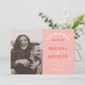 Moderne Roze Fotokaart Trouw Save the Date (Staand voorkant)