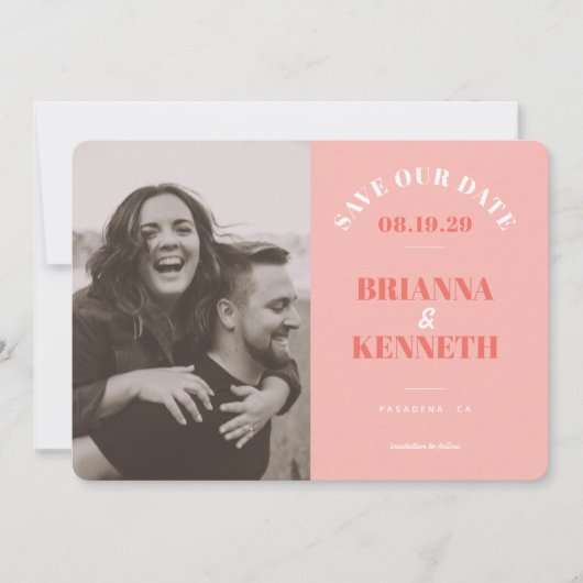 Moderne Roze Fotokaart Trouw Save the Date (Voorkant)
