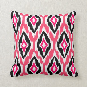 Moderne roze fuchsia black Ikat Tribal Pattern 1a Kussen