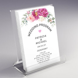 Moderne Roze Fuchsia Bloemen Trouwprogramma Flyer