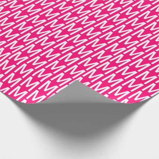 Moderne, roze fuchsia white custom monogram cadeaupapier (Hoek)