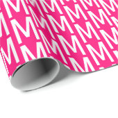 Moderne, roze fuchsia white custom monogram cadeaupapier (Rol Hoek)
