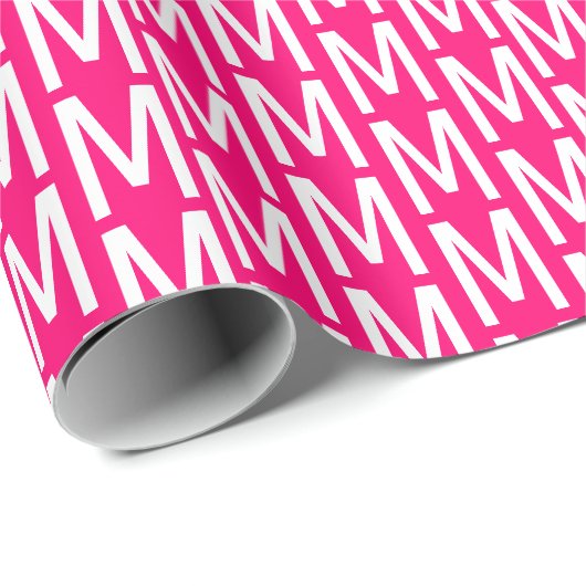 Moderne, roze fuchsia white custom monogram cadeaupapier (Rol Hoek)