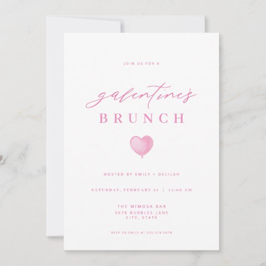 Moderne Roze Galentines Dag Brunch Uitnodiging (Voorkant)