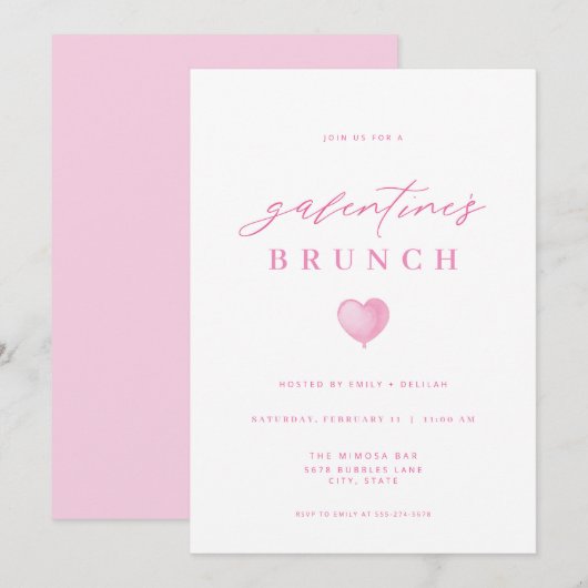 Moderne Roze Galentines Dag Brunch Uitnodiging (Voorkant / Achterkant)