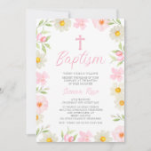 Moderne Roze Geel Meisjes Lente Bloem Doop  Kaart (Voorkant)