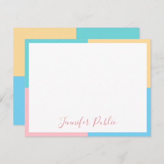 Moderne roze gele blauwe groene Script-Sjabloon Notitiekaartje (Voorkant / Achterkant)