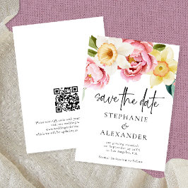 Moderne roze gele flessen QR Code Weddenschap Save The Date