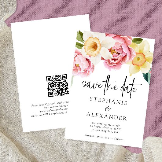 Moderne roze gele flessen QR Code Weddenschap Save The Date