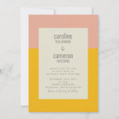 Moderne roze gele geometrische typografie bruiloft kaart (Voorkant)