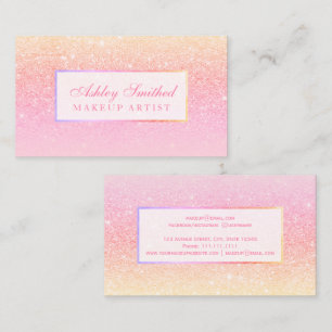 Moderne roze gele glitter sunset ombre makeup visitekaartje