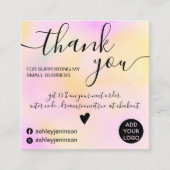 Moderne roze gele gradiëntorde Dank u Vierkante Visitekaartje (Voorkant)