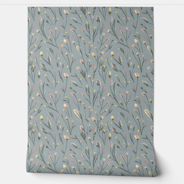 Moderne roze gele kleine bloemen3 behang (Afrollen)