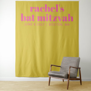 Moderne roze gele kofferbak Mitzvah foto-achtergro Wandkleed
