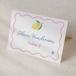 Moderne Roze Gele Lemon Wedding Place Card Kaart