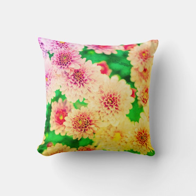 moderne roze gele lente florale Pillow Kussen (Voorkant)