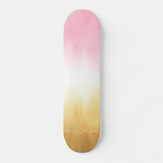 Moderne roze gele penseelstreken Ombre Persoonlijk Skateboard (Voorkant)