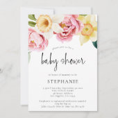 Moderne, roze, gele pony's Floral Baby shower Kaart (Voorkant)