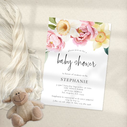 Moderne, roze, gele pony's Floral Baby shower Kaart