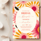 Moderne roze & gele Retro Bloemenbruids Kaart