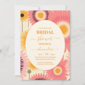 Moderne roze & gele Retro Bloemenbruids Kaart (Voorkant)