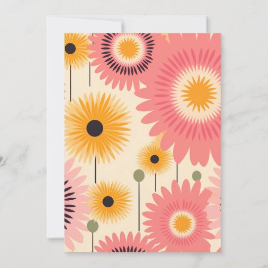 Moderne roze & gele Retro Bloemenbruids Kaart (Achterkant)