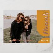 Moderne roze gele retroarchweduwschap Dank je Folie Uitnodiging (Voorkant)