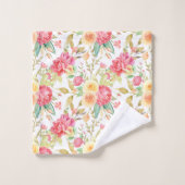 Moderne Roze & Gele Roos Bad Handdoek (Wasdoekje)