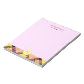 Moderne roze gele Tartan Monogram Naam Notitieblok (Linkerzijde)