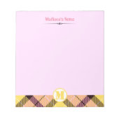Moderne roze gele Tartan Monogram Naam Notitieblok (Voorkant)