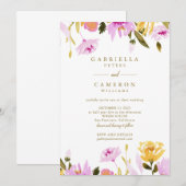 Moderne roze gele Waterverf - Floral Wedding Kaart (Voorkant / Achterkant)