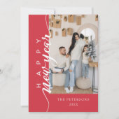 Moderne Roze Gelukkig Nieuwjaar Wens Feestdagenkaart (Voorkant)