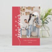 Moderne Roze Gelukkig Nieuwjaar Wens Feestdagenkaart (Staand voorkant)