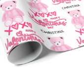 Moderne Roze Gelukkige Valentijnsdag Script Teddyb Cadeaupapier (Rol Hoek)
