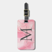 Moderne roze gemarmerde monogram bagagelabel (Voorkant verticaal)