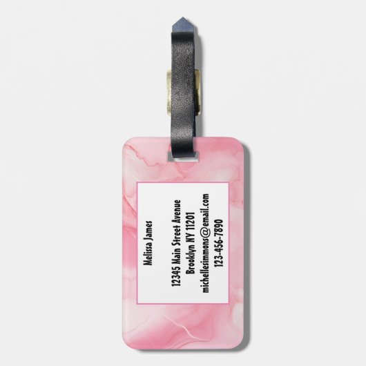 Moderne roze gemarmerde monogram bagagelabel (Achterkant verticaal)