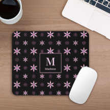 Moderne Roze Geometrische Bloemige Monogram Muisma