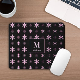 Moderne Roze Geometrische Bloemige Monogram Muisma Muismat