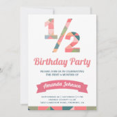 Moderne roze geometrische halve verjaardag kaart (Voorkant)