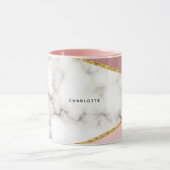 Moderne roze geometrische marmer, gepersonaliseerd mok (Midden)