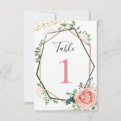 Moderne roze geometrische tafelnummerbordjes met g kaart (Achterkant)