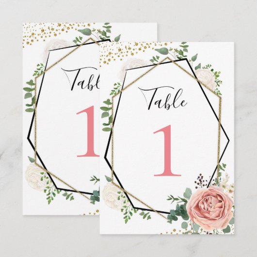 Moderne roze geometrische tafelnummerbordjes met g kaart (Voorkant / Achterkant)