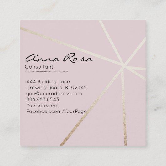 ~* Moderne roze geometrische trendy. Roos goudfoli Vierkante Visitekaartje (Achterkant)