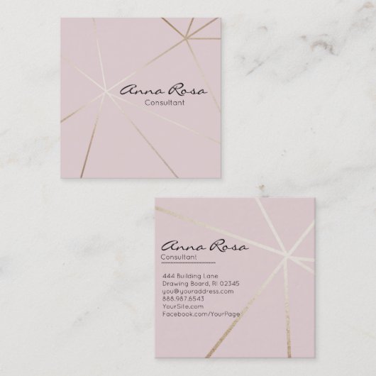 ~* Moderne roze geometrische trendy. Roos goudfoli Vierkante Visitekaartje (Voorkant / Achterkant)