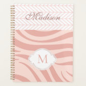 Moderne Roze Geometrische Zebra Trendy Monogram Planner (Voorkant)