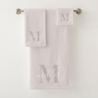 Moderne Roze Gepersonaliseerde Familienaam Monogra Bad Handdoek