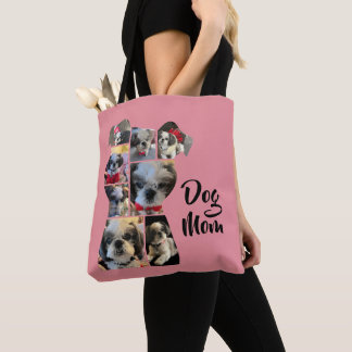Moderne Roze Gepersonaliseerde Hond Mama Fotocolla Tote Bag