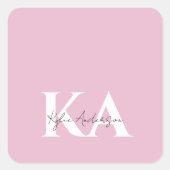 Moderne Roze Gepersonaliseerde Monogramnaam - Vierkante Sticker (Voorkant)
