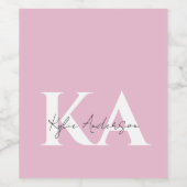 Moderne Roze Gepersonaliseerde Monogramnaam - Wijn Etiket (Enkel label)