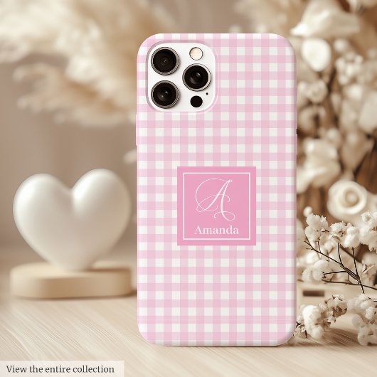 Moderne Roze Geruite iPhone Hoes – Doorzichtige Na
